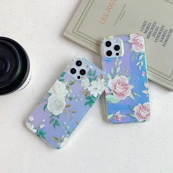 IPhone 12 Pro Max Atveju Prabangių Gėlių Gėlių Blizgučiai Lazerio Silikoninis Dangtelis, skirtas 