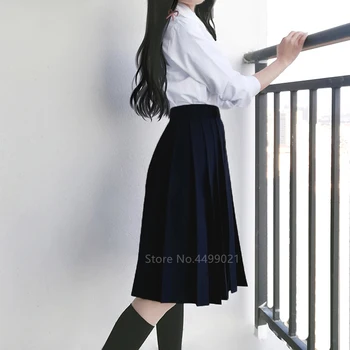 Japonijos mokyklines Uniformas Merginos vientisos Spalvos Aukštos Juosmens Klostuotas Sijonas Ilgas JK Tiktų Juoda Pilka Aukštosios Mokyklos Studentas Moterų Drabužiai