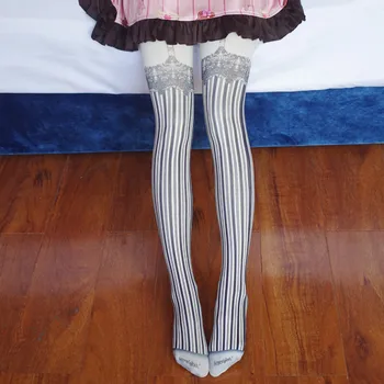 Japonijos saldus Gotikos vėjo dryžuotos kojinės Lolita punk pėdkelnės studentų netikrą dirželis nėrinių kojinės spausdinti