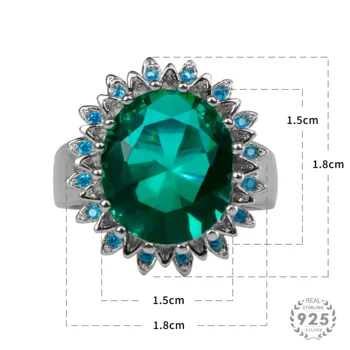 Jellystory elegantiška ovalo formos, smaragdas brangakmenio žiedai moterų 925 sterlingas sidabro bižuterijos už vestuves didmeninės