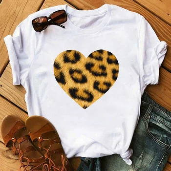 Juokinga Didelis Lūpų Leopardas Spausdinti Viršų Moteriška Marškinėlius Harajuku O-kaklo Streetwear Trišakiai Trumpi Drabužiai 2020 Mados moteriški marškinėliai