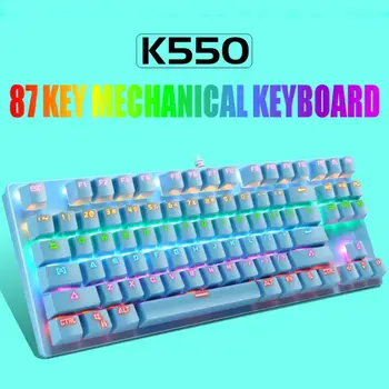 K550 Žalia Veleno Mechaninė Klaviatūra 87 Klavišus Žaidimų Klaviatūra su Spalvinga Šviesos Efektas 