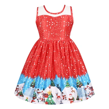 Kalėdų Dress Santa Sniego Elementas Atspausdintas Naujųjų Metų Kostiumas Vaikams Suknelės Mergaitėms Kalėdų Vakarą Šalies Kamuolys Suknelė Drabužius