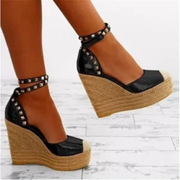 Karšto pardavimo Pleištai Batai, Moterims Aukštakulniai Sandalai Vasarą Batai 2020 Šnipštas Chaussures Femme Platformos Basutės Plius Dydis 35-43 Aukso