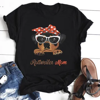 Kawaii Šuo Spaudinių Juoda Marškinėlius Moterims Trumpas Rankovėmis Moterims Marškinėliai Biglis Mama Vintage marškinėliai Moterų Mados Viršūnes Harajuku