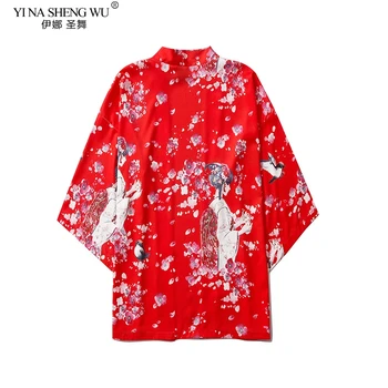 Kimono Grožio Spausdinti Yukata Moterys Vyrai Japonų Kimono Megztinis Marškinėliai Atsitiktinis Kimonos Kawaii Viršūnes Paplūdimio Kimono Cosplay Kostiumas Naujas
