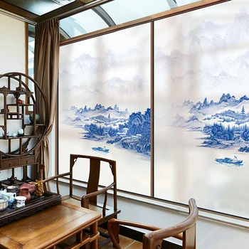 Kinų stiliaus stiklo lipdukas vonios lango stiklo plėvelė skaidri neskaidri lango lipdukas balkono apdaila