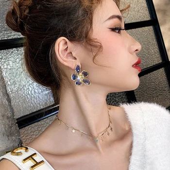Korėjos naujo dizaino mados moterų papuošalai perdėtas didelis gėlių kristalų auskarai skaidraus stiklo šalis auskarai