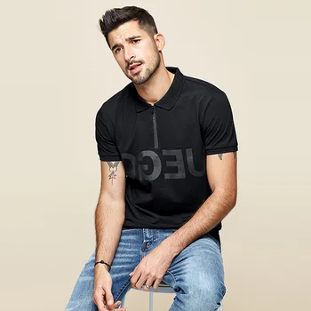 KUEGOU Prekės vyriški trumpomis rankovėmis polo marškinėliai Juodi Stalviršiai vyrų Mados užtrauktukas atvartas laiškai spausdinami poloshirt top dydis ZT-3347