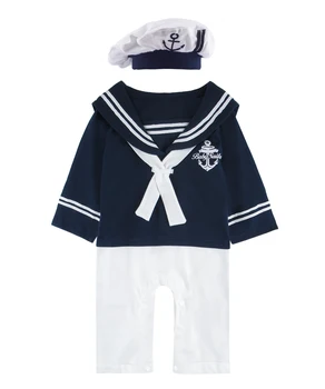 Kūdikis, Berniukas Romper karinio jūrų Laivyno Stiliaus Pavasario Kūdikių Sailor Ropa Vėjo Bebe WinterCostume Apranga Naujagimiams 2Pieces Skrybėlę Longsleeves ClothingSet