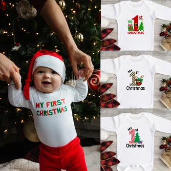 Kūdikių Berniukų Pirmą Kalėdų Przybornik Unisex Baby ' s 1st Kalėdų Drabužius Naujagimių Berniukų ar Mergaitė, Raudona ir Žalia Juokinga Logotipas Jumpsuit