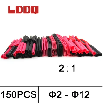 LDDQ 150pcs juoda ir raudona Poliolefino 2:1 Šilumos Susitraukiančių Vamzdis 2mm 2,5 mm 3,5 mm 5mm, 6mm 8mm 10mm 12mm Kabelis Sleeving termoretractil