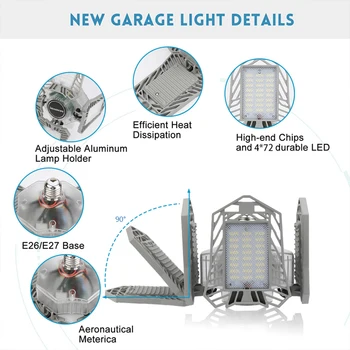 LED Garažas Šviesos 150W 288 LED Super Bright Pramoniniam Apšvietimui Pramonės Seminaras Lempos Keturių Lapų Deformacijos Aukštos Bay Šviesos