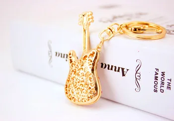 Mados gitaros muzikos instrumentas key chain mergina krepšys, priedų raktas, žiedas spalvinga kristalų metalo pakabukas maža dovana