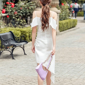 Mados Seksualių Moterų Berankovis Backelss Vasaros Suknelė 2020 Geltona Balta Atsitiktinis Suknelė Linijos, Spageti Dirželis Suknelės Midi Sundress