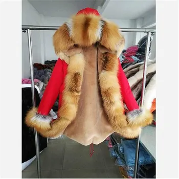 MaoMaoKong 2020 naujas moterų Nekilnojamojo Kailių Paltai dirbtiniais kailiais linijinės Nekilnojamojo fox Fur parko žiemos drabužių parko