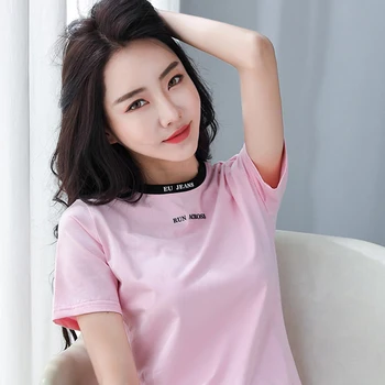 Marškinėliai Femme Laišką Marškinėlius Vasaros Marškinėliai Moterims Naujokų 2020 Metų Vasaros Viršūnes Trumpas Rankovės Medvilnės Korėjos Stiliaus Drabužius Moteris