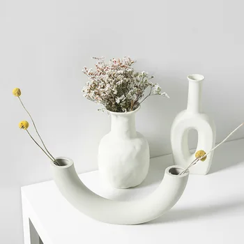 Moderni Baltos Keramikos Vazos Kinijos Stilius Paprastas, Skirtos Keramikos Ir Porceliano Vazos Dirbtinės Gėlės, Dekoratyvinės Figūrėlės