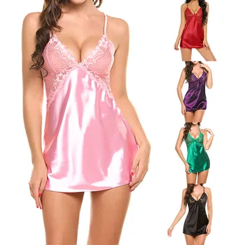 Moteris Panele Seksuali Pižamą Sleepwear Nightdress Slydimo Mados Vasaros Diržas Suknelė XRQ88