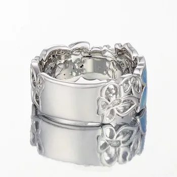 Moteriški madingi gėlių drugelio dizaino žiedas rožinė mėlyna ranka žiedas vestuvių dalyvavimo šalies papuošalai dovana
