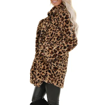 Moteriški Švarkai 2020 Leopard Dirbtiniais Kailiais Kišenėje Fuzzy Šiltos Žiemos viršutinių drabužių siuvimas Negabaritinių Prarasti Kišenėje Storio Moterų Ilgas Kailis