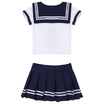 Moterys Mokyklos Mergaičių Anime Cosplay Kostiumų Studentų Sailor Uniformas trumpomis Rankovėmis T-shirt Viršūnes su Klostuotas Mini Sijonas ir Kaklo Kaklaraištis