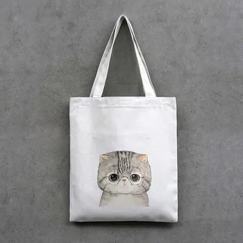 Moterų Drobė Krepšiai Cute Kačių Medžiaga Pirkinių Maišeliai, Eco Nešti Rankinės Merginos Atsitiktinis Peties Shopper Bag
