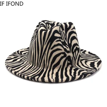 Moterų Unisex Vilnos Veltinio Fedora Skrybėlės Žiemą, Rudenį Visoje Kraštų Šalis, Trilby Panamos Skrybėlė Mados Zebra modelis Džiazo Bžūp