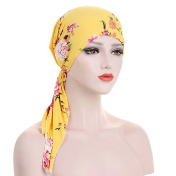 Musulmonų Moterys Skrybėlę Indijos Kepuraitė Spausdinti Plaukų Slinkimas Ilga Uodega Galvos Wrap Padengti Vėžio Chemo Kepurės Turbaną Islamo Galvos Apdangalai, Kepurės Ponios