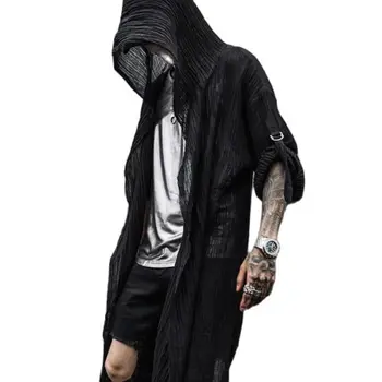 Naktinis klubas DJ, dainininkas punk rock, hip-hop ilgi marškiniai, juodas apsiaustas su gobtuvu megztinis vyrams lino negabaritinių palaidinė gotikos derliaus streetwear