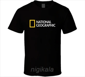 National Geographic Logotipo Dizaino Tendencijos T Shirt Mens Juoda Dydis S-2XL