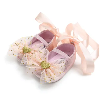 Naujas baby Princess bateliai, Nėriniai didelis lankas soft vienintelis 0-18M kūdikių mergaičių batų nėrinių Baleto šokių bamblys mokasinai Naujas stilius