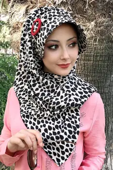 Naujas Moda Hijab Kadın Müslüman Başörtüsü 2021 Islami Kıyafet Eşarp Kaulų Türban Fular Siyah Beyaz Tokalı Hazır Şapka Şal