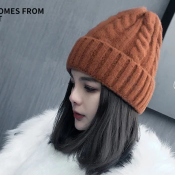 Naujas paprasta Triušio kailio Beanie Skrybėlių Moterų Žiemos Skullies Šiltas Liesas Patenka Bžūp Gorros Moteriška Kepurė