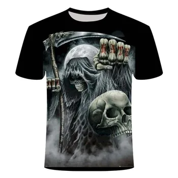 Naujas Skeletas T-Shirt Žmogaus Kaukolė T-Shirt Punk Rock T-Shirt Ginklą T-Shirt 3D Atspausdintas T-Shirt Retro Gotikos Vyrų Vasaros Viršų