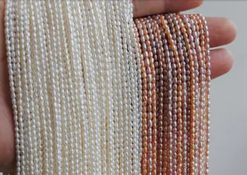 NAUJAS Top tikras perlas Smulkių Ryžių Granulių 2-3mm Gamtos perlas 35cm Kryptis Balta Prarasti Karoliukai