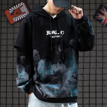 Naujas Žiemos Vyro Megztinis Hiphop Viduje Marškinėliai Dviejų Dalių Hoodie Priekio Atgal Spausdinti Kinijos Rašalo Elementas Apdaila Dizainas