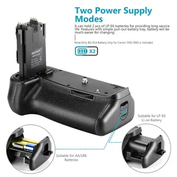 Neewer Battery Grip Laikiklis Dirbti su LP-E6 Bateriją, arba 6 Vienetų AA tipo Baterijų Canon EOS 70D 80D Fotoaparatas DSLR
