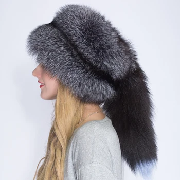 Nekilnojamojo Fox fur Princesės Skrybėlę Mongolija skrybėlę Unikalus procesas Lapės uodega, Dizainą, Prabangos Žiemą Laikyti Šiltai Skrybėlės Mada Moterims