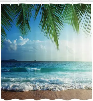 Palms Vandenyno Tropinės Salos Paplūdimys Dekoro Maldyvai Didelės Raiškos Namų Dušo Užuolaidos