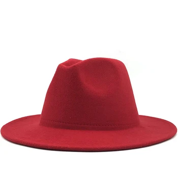 Paprasta Unisex Raudona juoda Kratinys Manė, Džiazo Skrybėlę Bžūp Vyrai Moterys Plokščių Kraštų Vilnos Mišinys Fedora Skrybėlės Panama Trilby Vintage Hat
