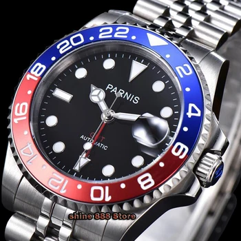 Parnis 40mm Žiūrėti Vyrų Automatinis Mechaninis laikrodis GMT Prabanga Sapphire Kristalas, Šviesos Vandeniui vyriški laikrodžiai