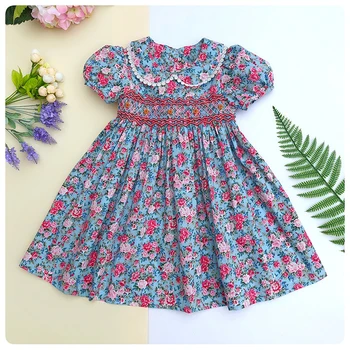 Pavasarį, Vasarą 2020 M. Vaikų Mergaičių Raukiniais Siuvinėjimų Suknelės Gėlių Spaudinių Lėlės Suknelė vaikams Mergaitė Princesė Smocked Šalis Suknelės