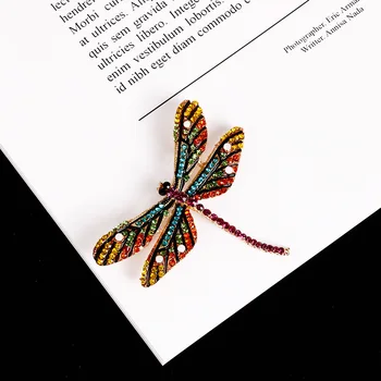 Pinkdudu Mados Spalvotų Kristalų Gyvūnų Derliaus Sagės Prabanga kalnų krištolas Dragonfly Sagės Elegantiškas Moterų Papuošalai OG088