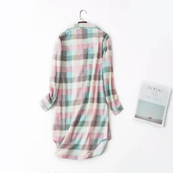 Plius dydžio pledas sleepshirts moterims ilgomis rankovėmis patikrinti šiltą rudenį, žiemą pižamą turn-žemyn apykaklės miego viršūnės