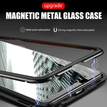 Prabangus Magnetinis Adsorbcijos Metalo Atveju, Huawei 30 P20 Garbę 10 Mate 20 Pro P Smart 2019 Nova 3 3i 4 Grūdinto Stiklo Atgal Padengti