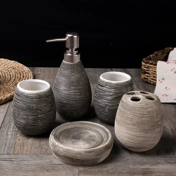 Ranka pieštas Sanitarinę keramiką Penkių dalių Vonios Reikmenys Nustatyti Plovimo Taurės Nustatyti Plovimo Rinkinį Kūrybos