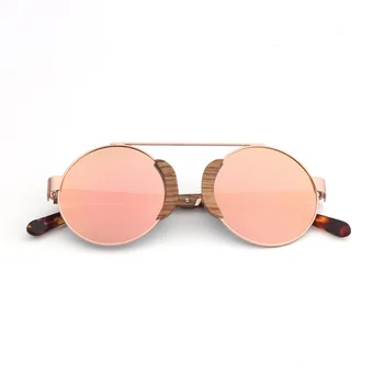 Rausvos spalvos, Apvalios Medienos Akiniai nuo saulės Moterims Prekės ženklo Dizainerė Mados Rose gold Objektyvas vintage spalvos veidrodis akiniai oculos