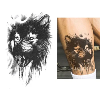 Rašalo Tattoo gyvūnų Juoda laikina tatuiruotė lipdukai Vilkas tigras, arklys Vandeniui netikrą tatuiruotės Žvėris Kūno meno tatuiruotė lipdukai