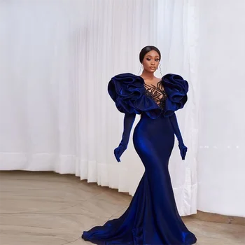Royal Blue Undinė Vakare Gown Mados Pynimas Ilgomis Rankovėmis Dubajus Promenadzie Suknelė Be Pirštinių Saudo Arabų Oficialią Suknelės, Šaliai